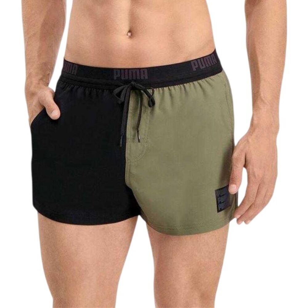 Puma Mens Colour Block Swim Shorts / Black/Khaki
